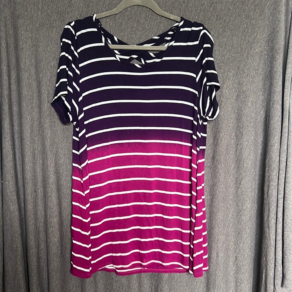 Livi Purple and Magenta Striped Tunic Shirt - Size 14/16
